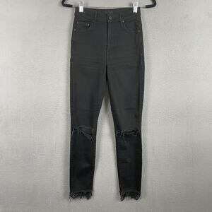 Mother Jeans Womens 25 Black Swooner Dagger Ankle Fray Lace Hem Distressed